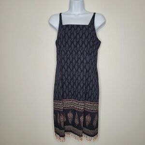 Vintage y2k 90s dark boho celestial hippie paisley print beaded dress size 7/8